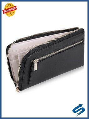 Genuine Leather Long Zip Around Clutch Wallet RFID Blocking 12 Card Slots